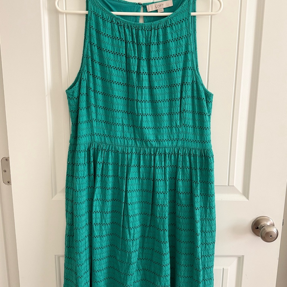 LOFT Turquoise Eyelet Sleeveless Dress